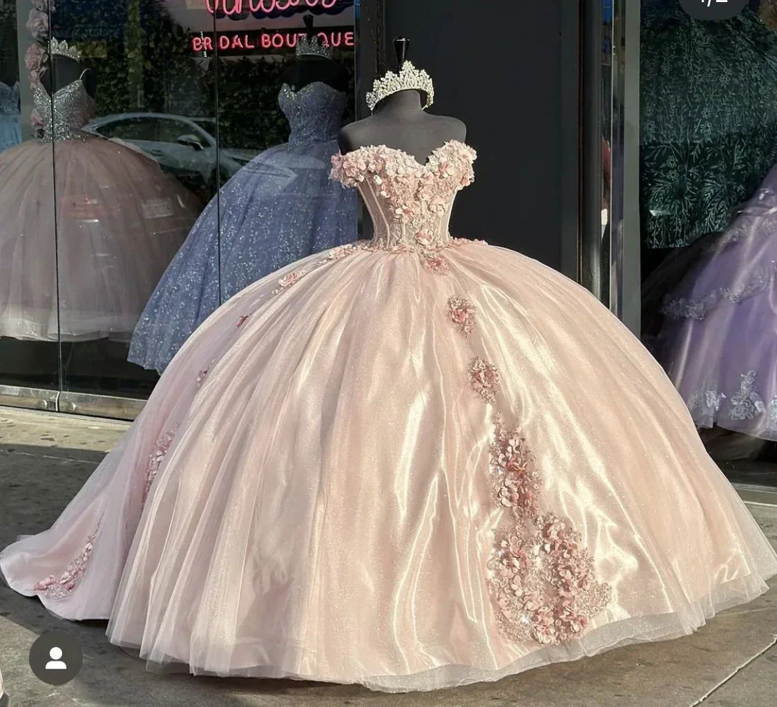 Shiny Pink Quinceanera Dress Ball Gown Applique Party Gowns Sweet 16 Dress  Y2567 - Image 2