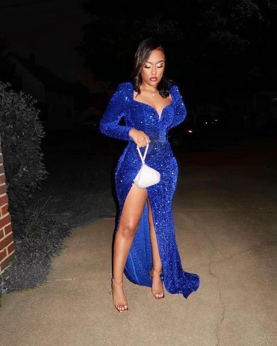Shiny Royal Blue Sequins Evening Dress,Formal Gown,Graduation Dress Y1868 - Image 2