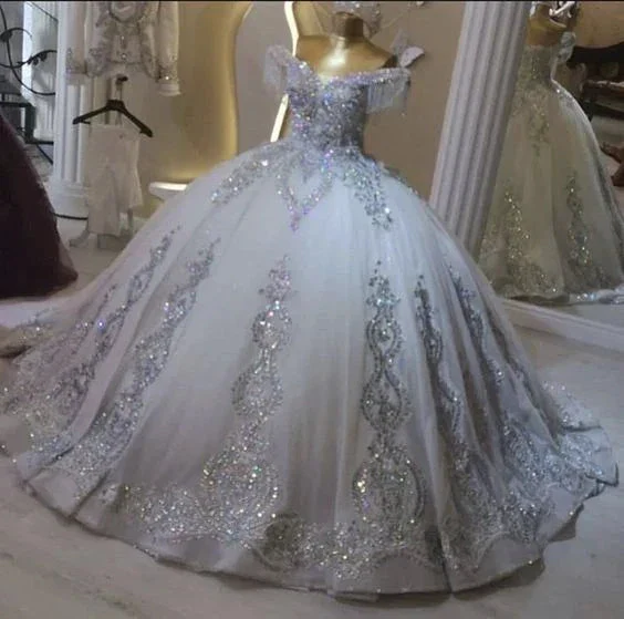 Shiny Silver Quinceanera Dress Ball Gown Sweet 16 Dress Y6293 - Image 2