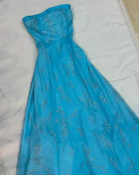 Shiny Strapless Sequins Evening Dress Blue A Line Prom Dress Y8140 - Image 2