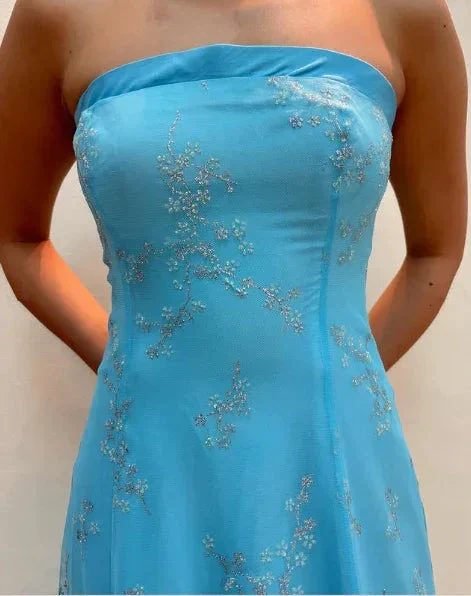 Shiny Strapless Sequins Evening Dress Blue A Line Prom Dress Y8140 - Image 3