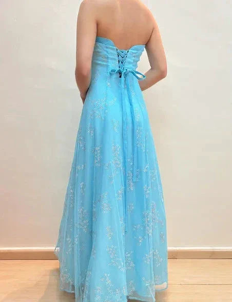 Shiny Strapless Sequins Evening Dress Blue A Line Prom Dress Y8140 - Image 5