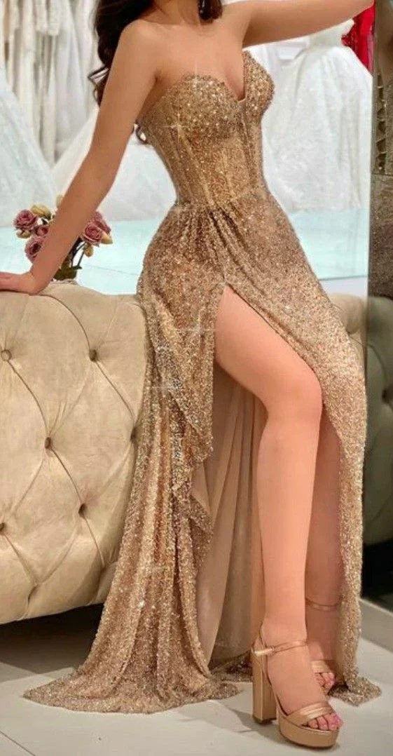 Shiny Sweetheart A-line Prom Dress With Split Charming Evening Gown Y6646 - Image 2