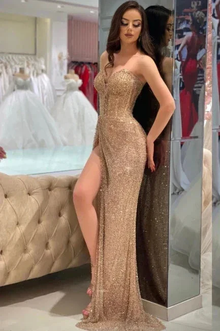 Shiny Sweetheart A-line Prom Dress With Split Charming Evening Gown Y6646 - Image 3