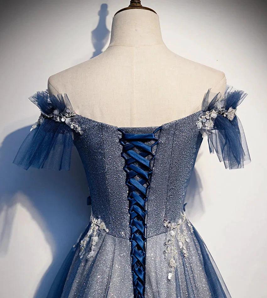 Shiny tulle sequins long prom dress blue evening dress s102 - Image 5