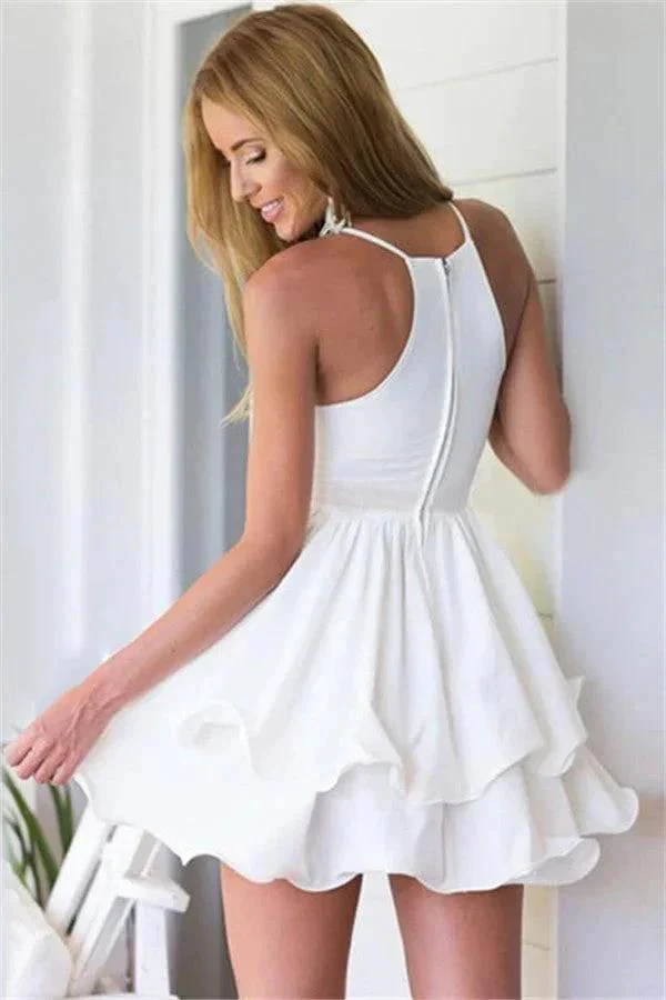 Short A-line Chiffon V-Neck Layer White Homecoming Dress - Image 2
