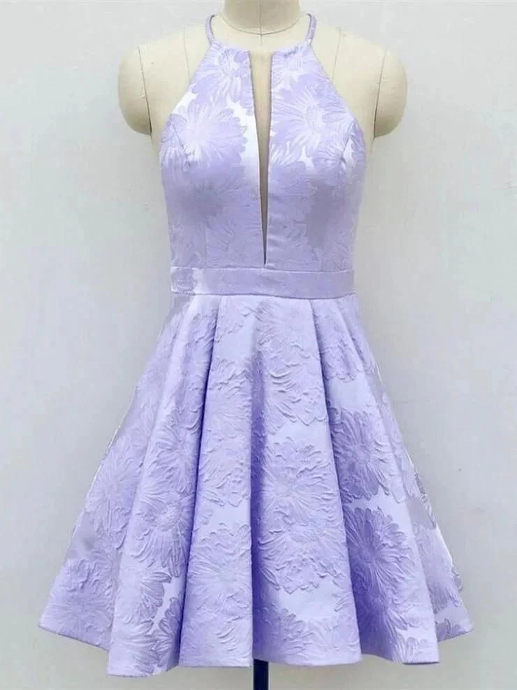 Short A-Line Deep V-Neck Halter Sleeveless Homecoming Dress - Image 5