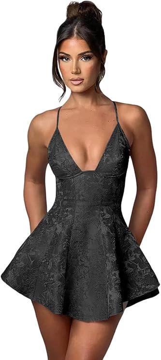 Short A-line Halter Backless Homecoming Dress Satin Ruffle Jacquard Party Dresses - Image 3