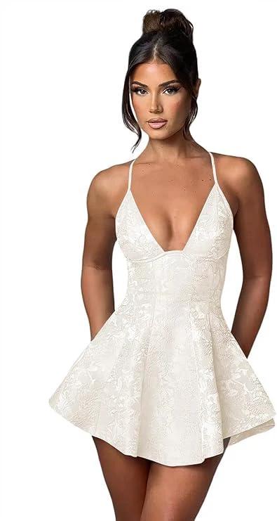 Short A-line Halter Backless Homecoming Dress Satin Ruffle Jacquard Party Dresses - Image 4
