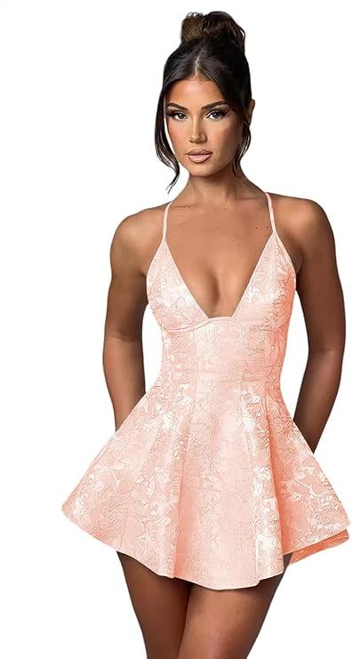 Short A-line Halter Backless Homecoming Dress Satin Ruffle Jacquard Party Dresses - Image 5