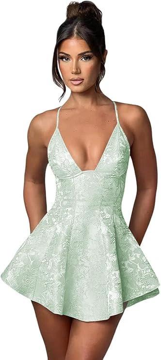 Short A-line Halter Backless Homecoming Dress Satin Ruffle Jacquard Party Dresses - Image 7