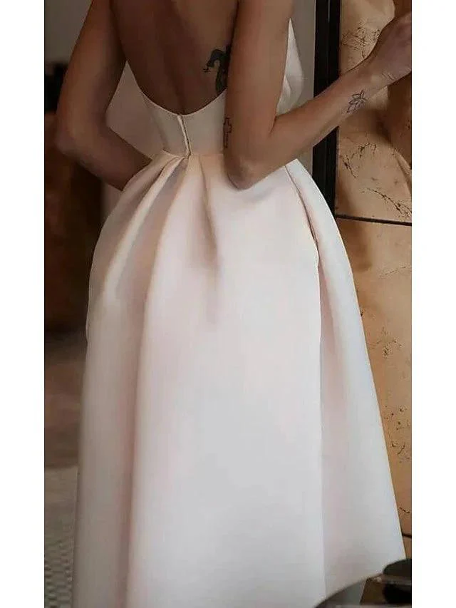 Short A-line Jewel Neck Satin Spaghetti Strap Formal Dresses with Pockets - Image 2