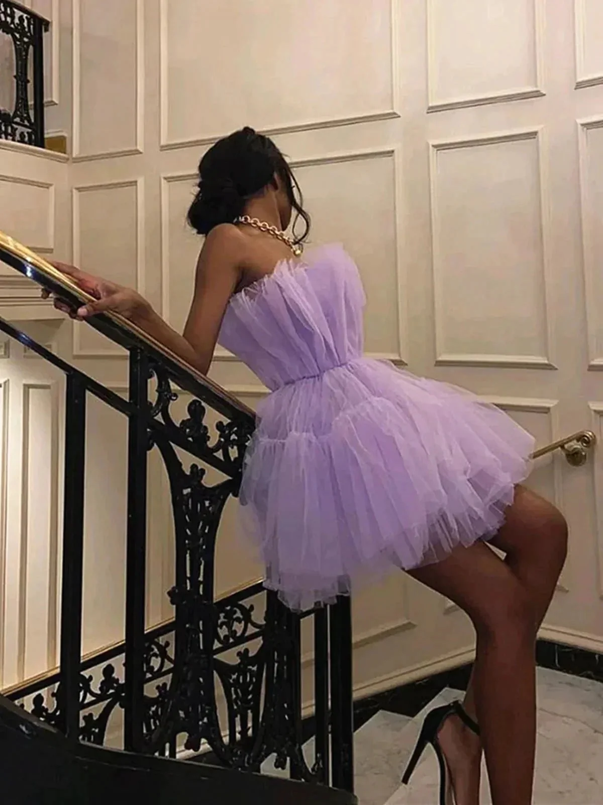 Short A-line Princess Strapless Tulle Prom Homecoming Dresses - Image 4
