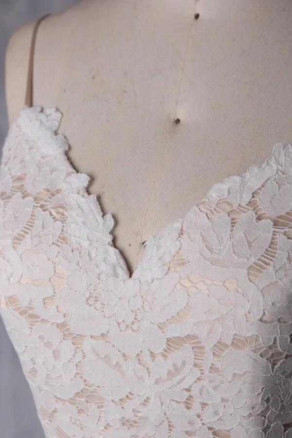 Short A-line Spaghetti Strap Lace Tulle Wedding Dress - Image 5