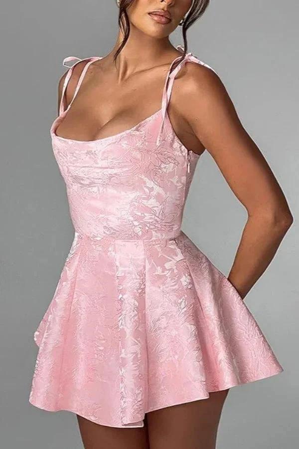 A-line Short Homecoming Dress Spaghetti Straps Satin Sleeveless Party Dress Jacquard Party Dresses - Image 2