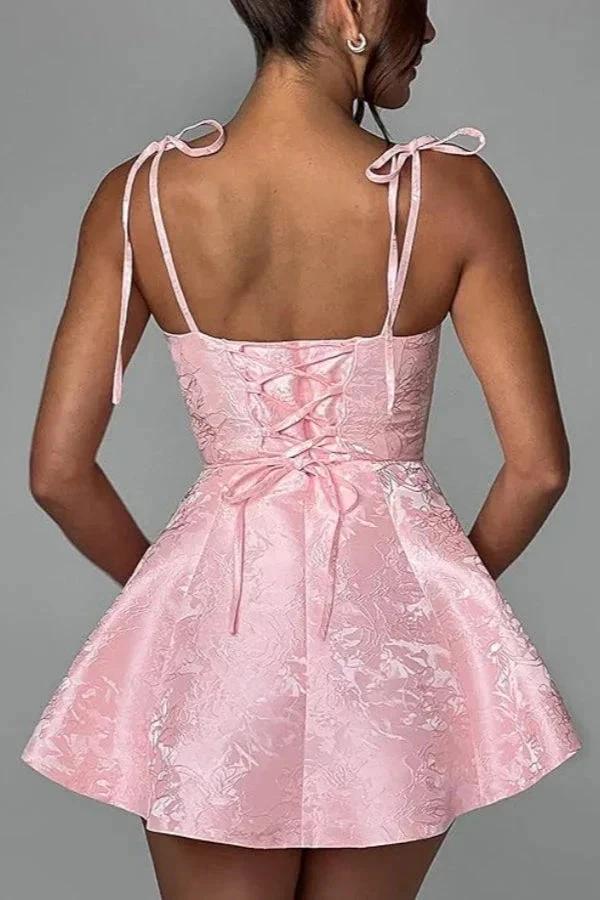 A-line Short Homecoming Dress Spaghetti Straps Satin Sleeveless Party Dress Jacquard Party Dresses - Image 3