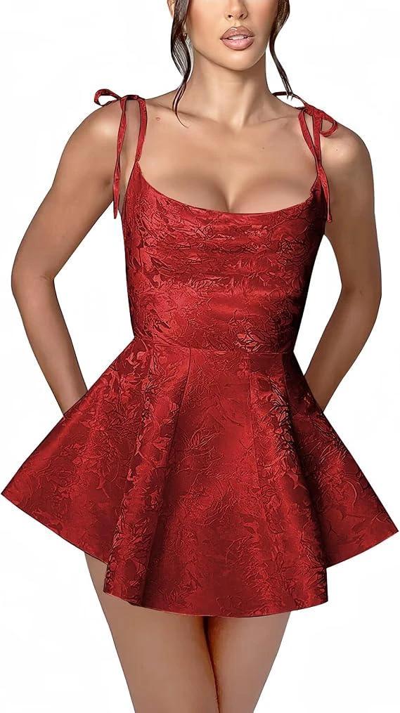 A-line Short Homecoming Dress Spaghetti Straps Satin Sleeveless Party Dress Jacquard Party Dresses - Image 4