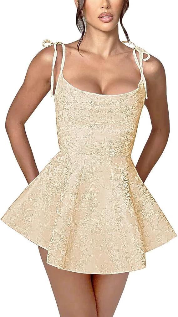 A-line Short Homecoming Dress Spaghetti Straps Satin Sleeveless Party Dress Jacquard Party Dresses - Image 5