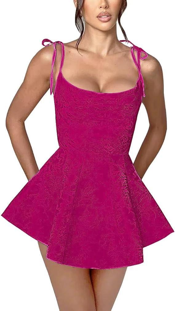 A-line Short Homecoming Dress Spaghetti Straps Satin Sleeveless Party Dress Jacquard Party Dresses - Image 6