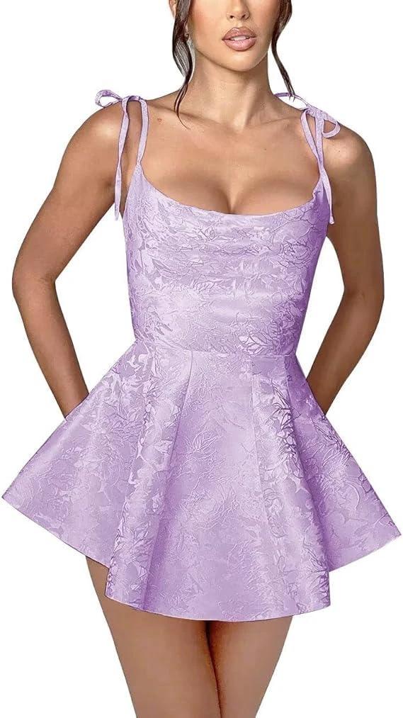 A-line Short Homecoming Dress Spaghetti Straps Satin Sleeveless Party Dress Jacquard Party Dresses - Image 7