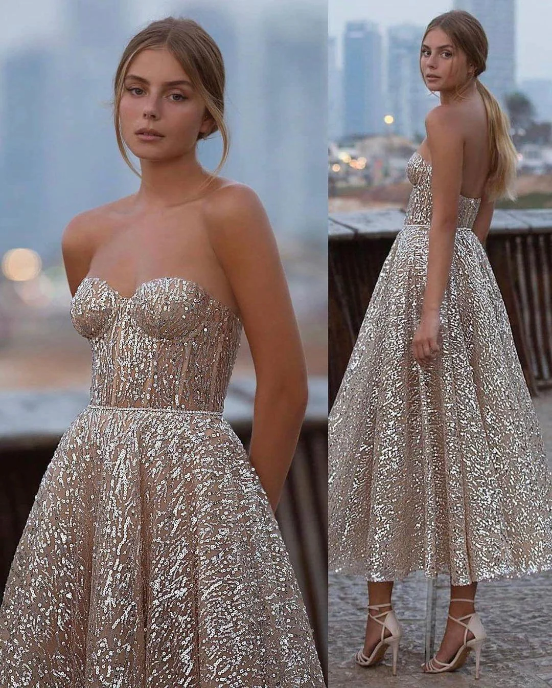 Short A-Line Sweetheart Sequins Ankle-length Backless Prom Dress - Image 2