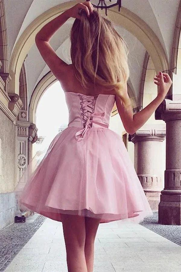 Short A-Line Sweetheart Strapless Pink Homecoming Dress - Image 2