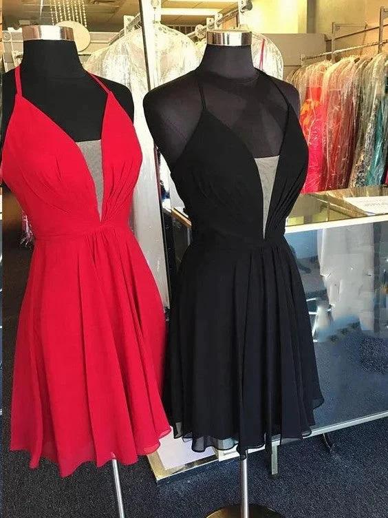 Short A-line V-Neck Lace-Up Chiffon Backless Homecoming Dress - Image 4