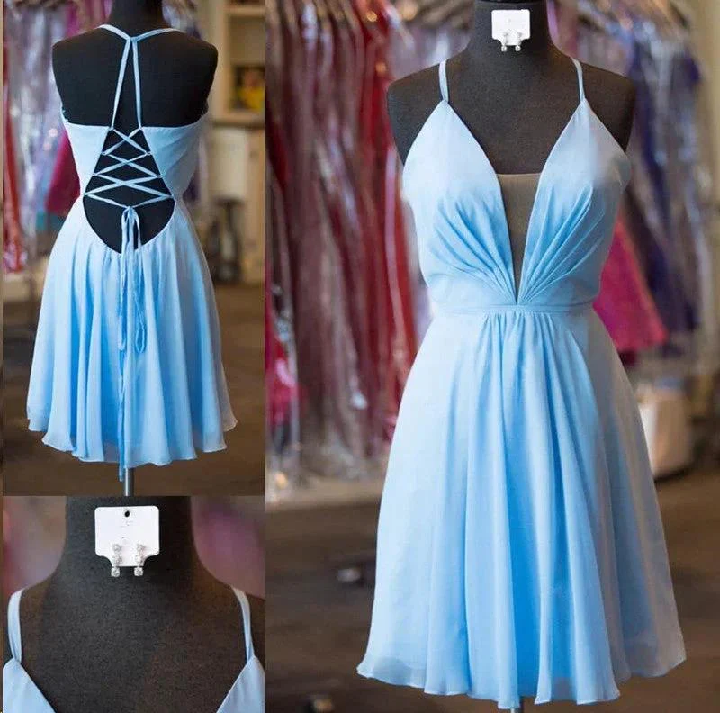 Short A-line V-Neck Lace-Up Chiffon Backless Homecoming Dress - Image 5