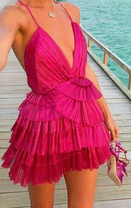 Short Homecoming Dress Ruffle Spaghetti-Neck Party Sexy Mini Dress Y2199 - Image 3