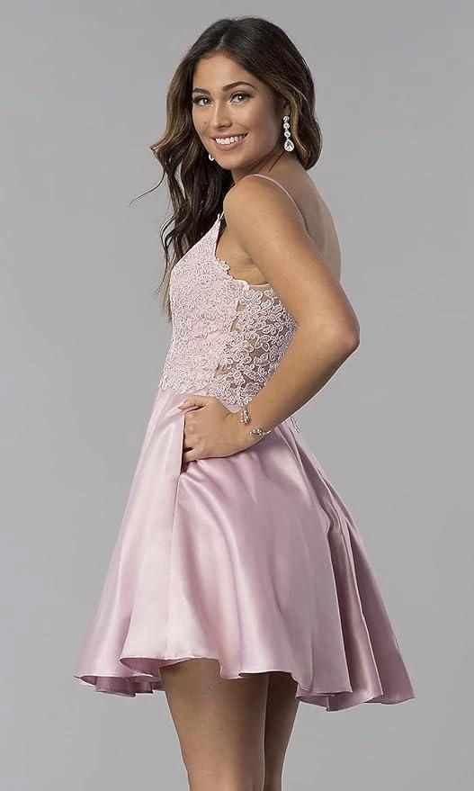 Lace Short Beaded Homecoming Dresses Satin Prom Dress with Pockets SYH82 - Image 3