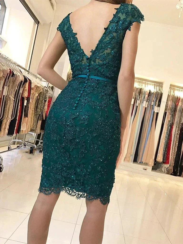 Short Mermaid V-neck Tulle Lace Backless Formal Prom Homecoming Dresses - Image 2