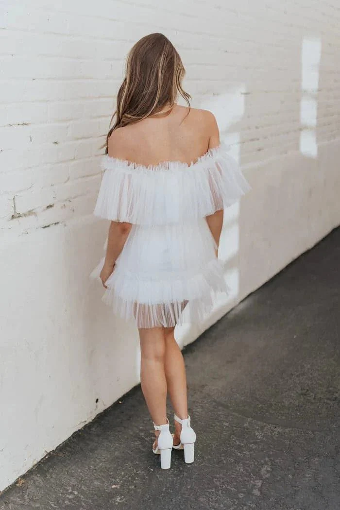 White Tulle Mini Dress Short Mini Gown SYH6 - Image 2