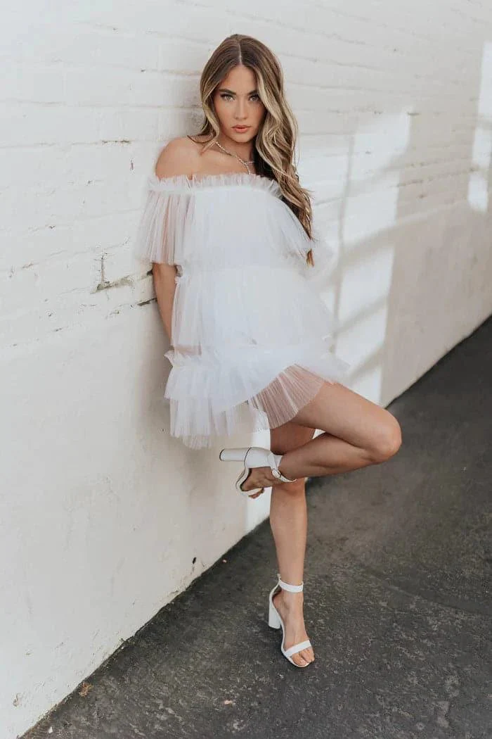 White Tulle Mini Dress Short Mini Gown SYH6 - Image 3