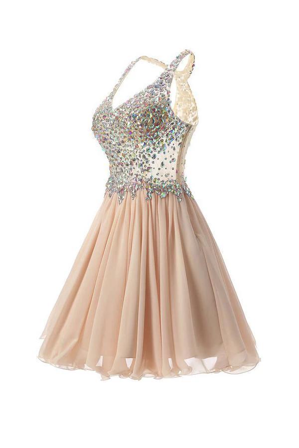 Short Mini Halter A Line Princess Homecoming Dresses Beaded PG038 - Image 2