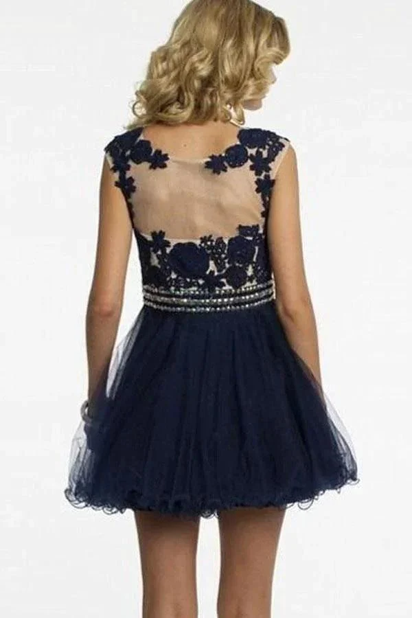 Short Navy Blue Homecoming Dress with Appliques Beading PG190 - Image 2