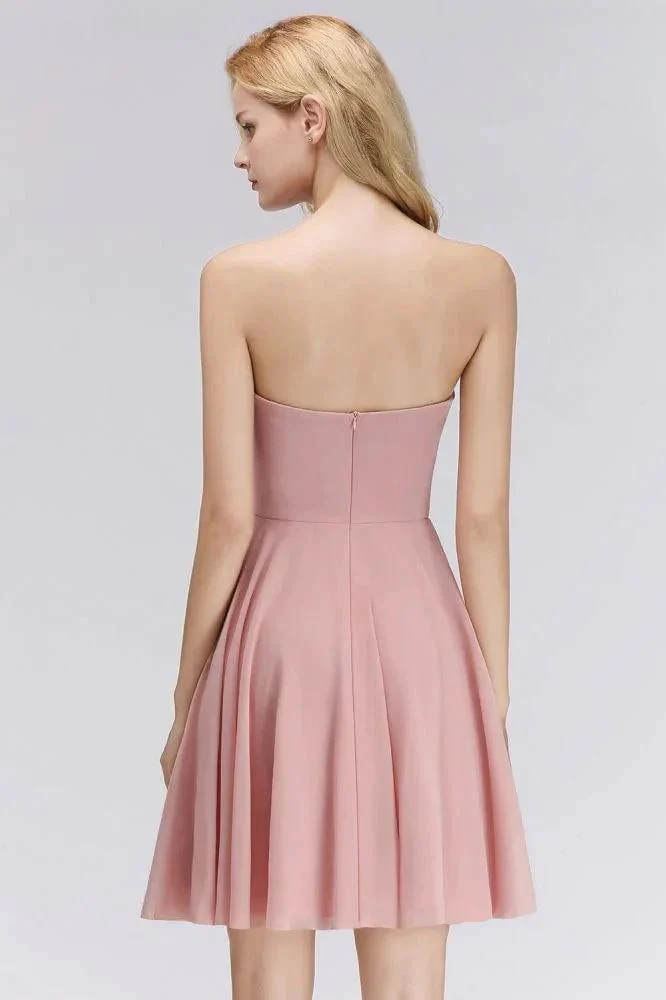Short Pink Sweetheart Simple Bridesmaid Dresses Sleeveless Homecoming Dress - Image 2