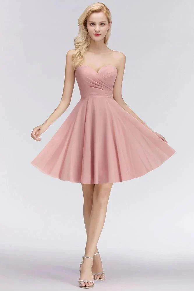 Short Pink Sweetheart Simple Bridesmaid Dresses Sleeveless Homecoming Dress - Image 3