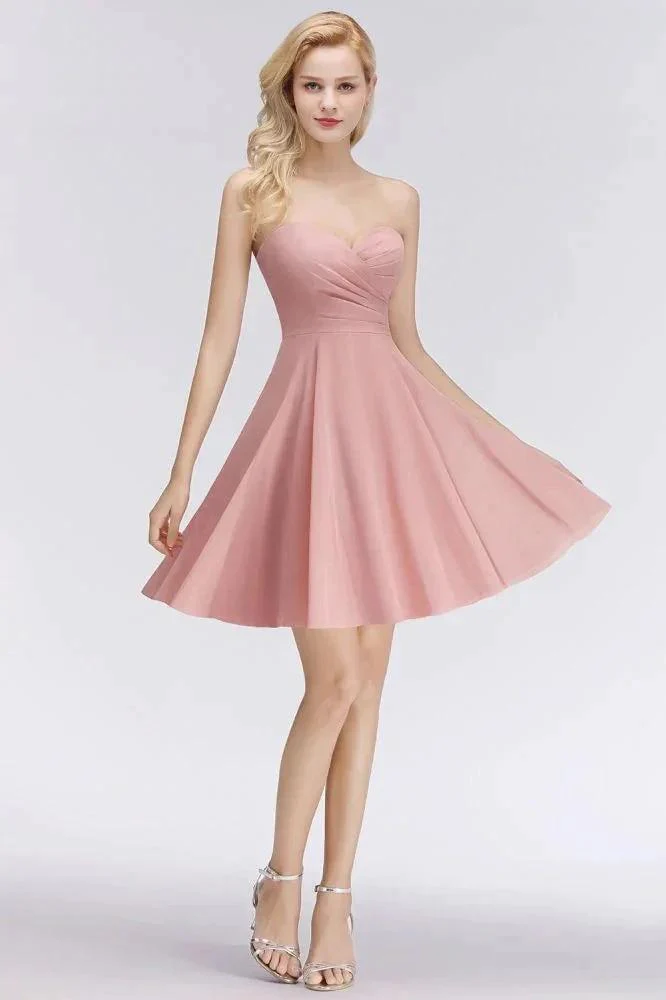 Short Pink Sweetheart Simple Bridesmaid Dresses Sleeveless Homecoming Dress - Image 4