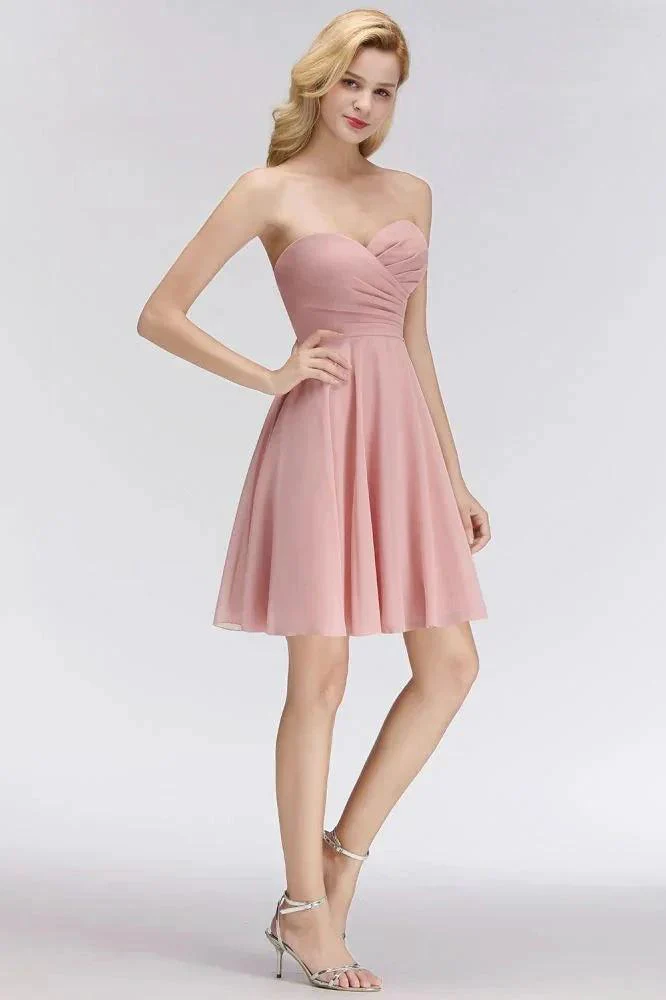 Short Pink Sweetheart Simple Bridesmaid Dresses Sleeveless Homecoming Dress - Image 5
