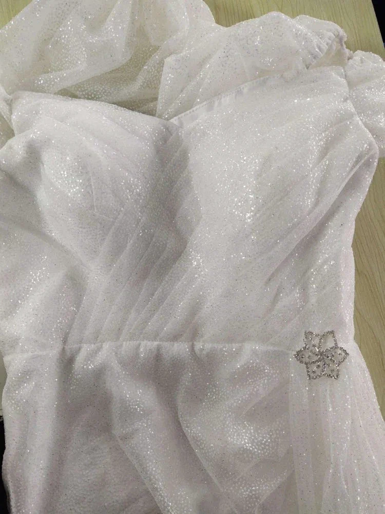 Short Puff Sleeve Wedding Dress Sweetheart Sparkly Modern Bridesmaid Dresses for Party Outfit Dress Y1208 - Image 3