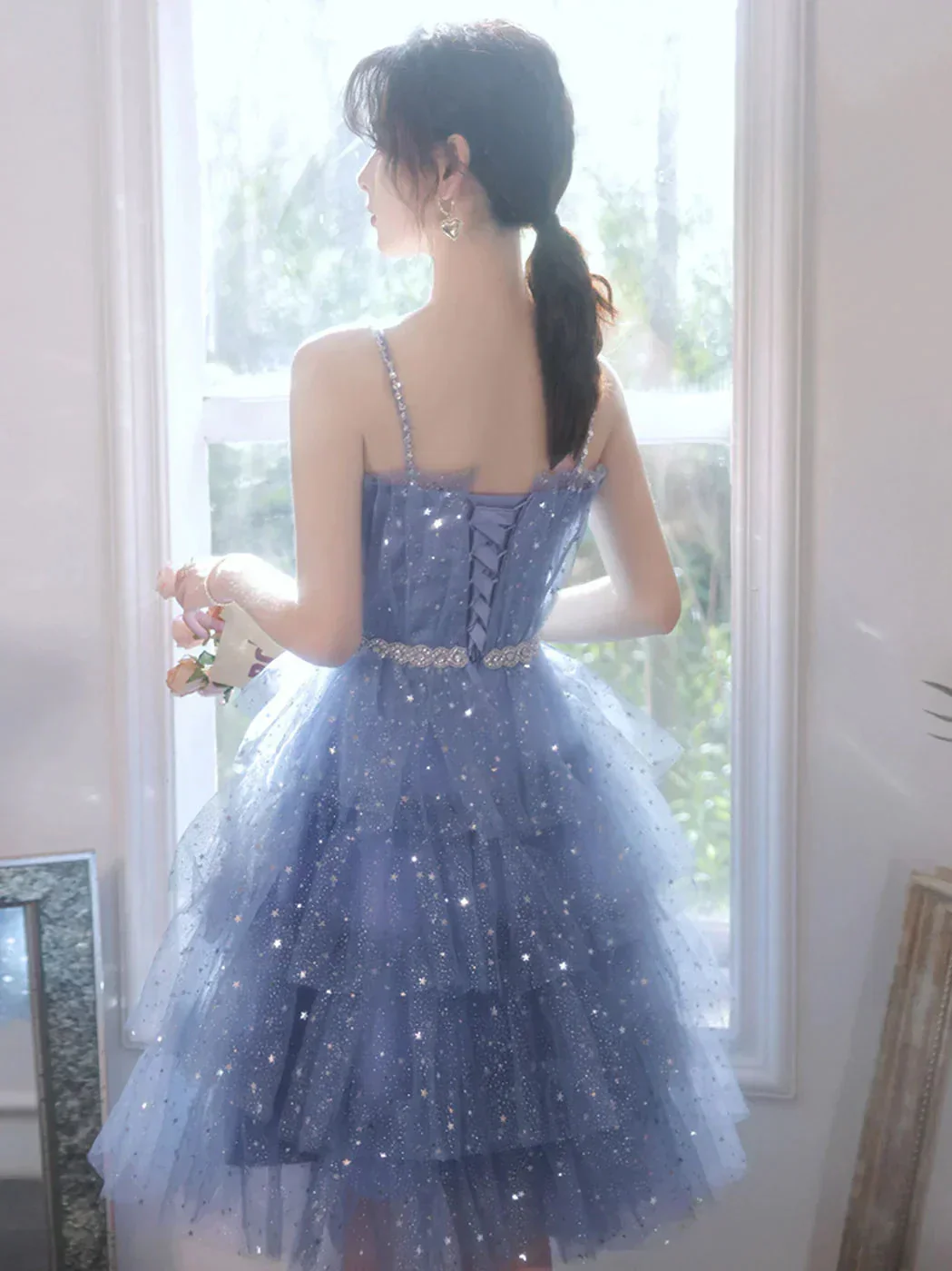Short Puffy Blue Prom Dress Tulle Short Blue Puffy Homecoming Dress Y2620 - Image 3