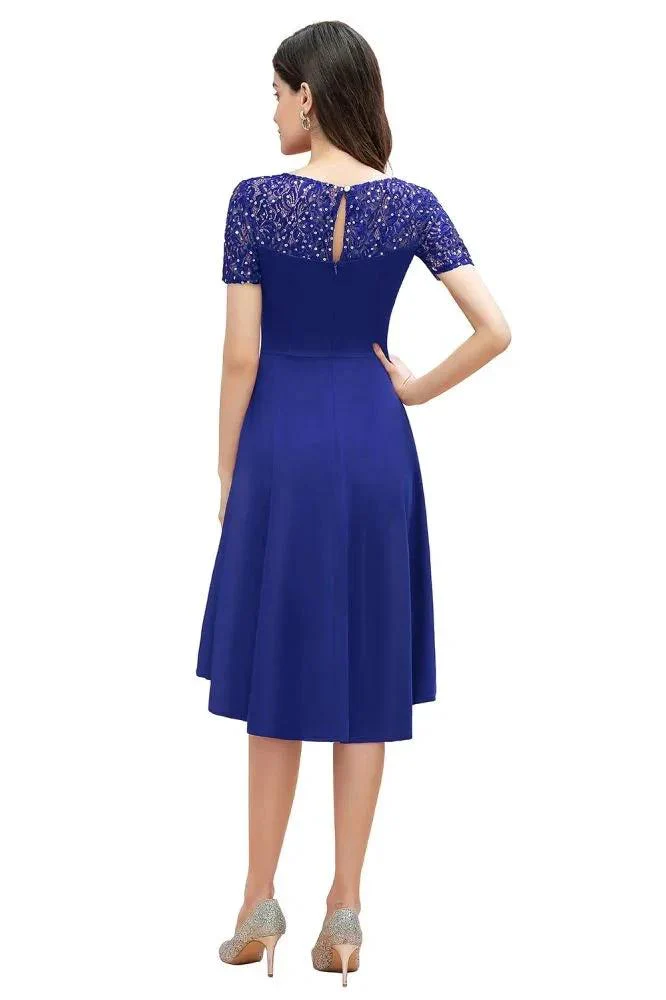 Short Sleeve Sequin Hi-Lo Cocktail Party Dress Burgundy Aline Daily Casual Dress - Image 10