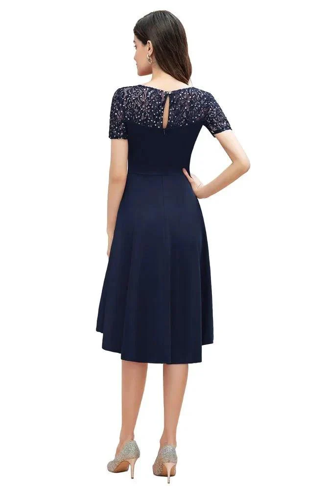 Short Sleeve Sequin Hi-Lo Cocktail Party Dress Burgundy Aline Daily Casual Dress - Image 11