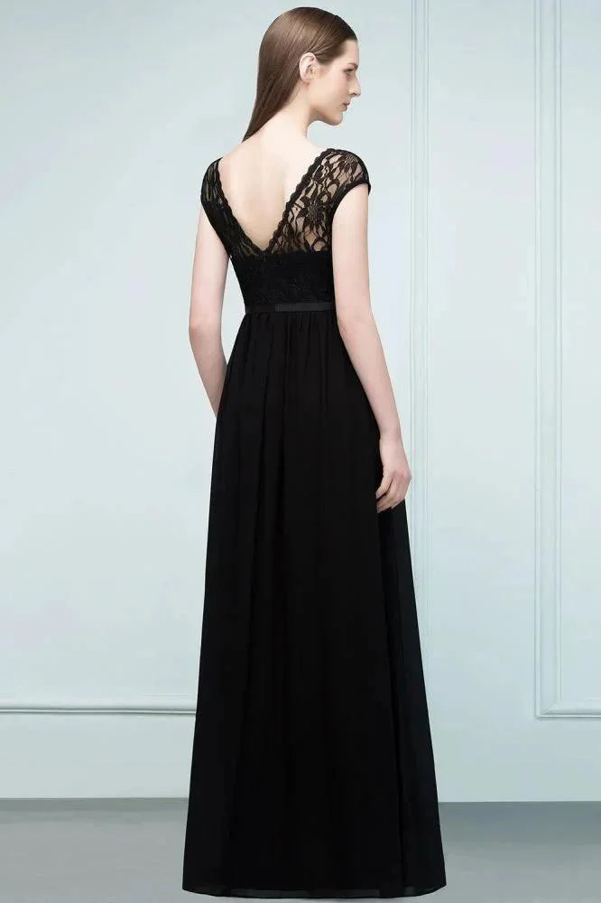 Short Sleeves Lace A-line Floor Length Bridesmaid Dresses with Sash - Image 3