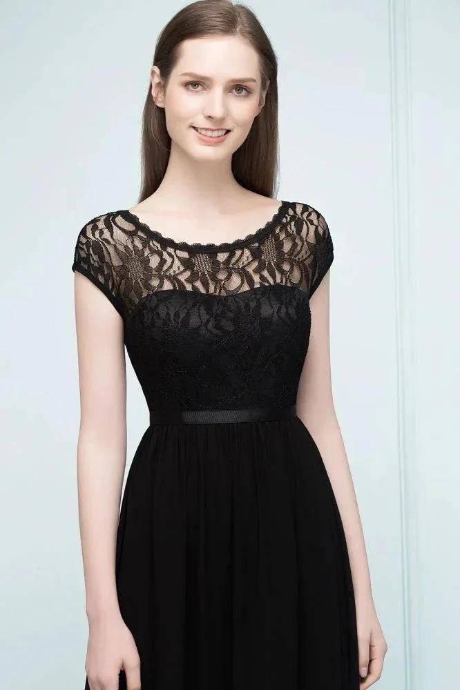 Short Sleeves Lace A-line Floor Length Bridesmaid Dresses with Sash - Image 4