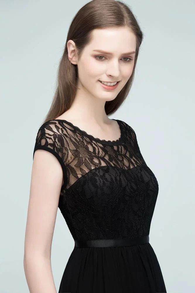 Short Sleeves Lace A-line Floor Length Bridesmaid Dresses with Sash - Image 5