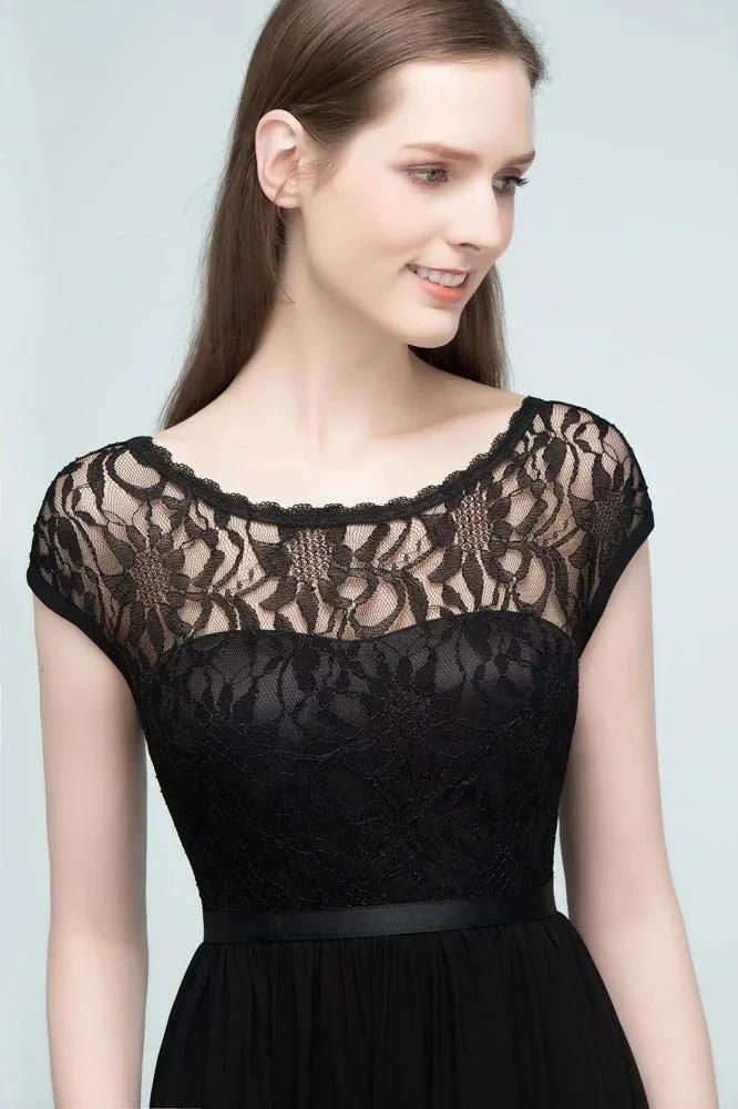 Short Sleeves Lace A-line Floor Length Bridesmaid Dresses with Sash - Image 7