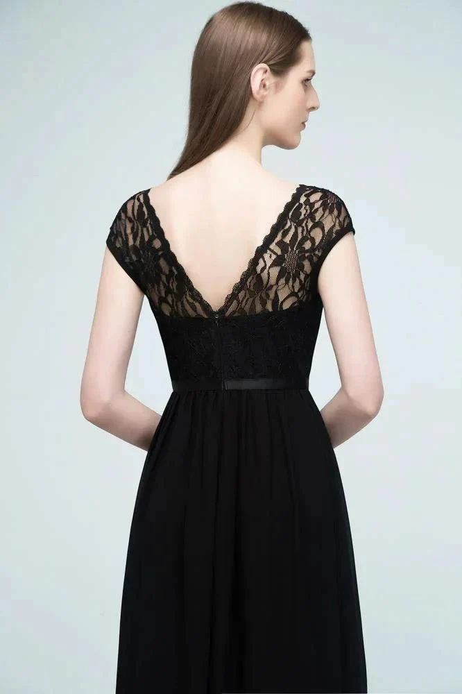 Short Sleeves Lace A-line Floor Length Bridesmaid Dresses with Sash - Image 8