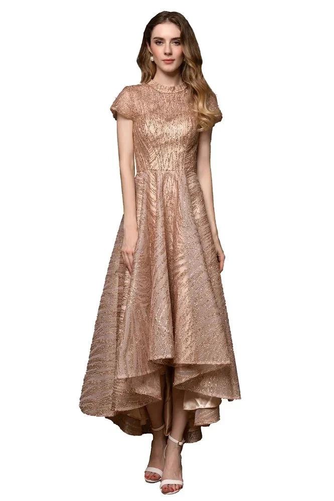 Short Sleeves Sequins Beading Hi-Lo Cocktail Dress - Image 11