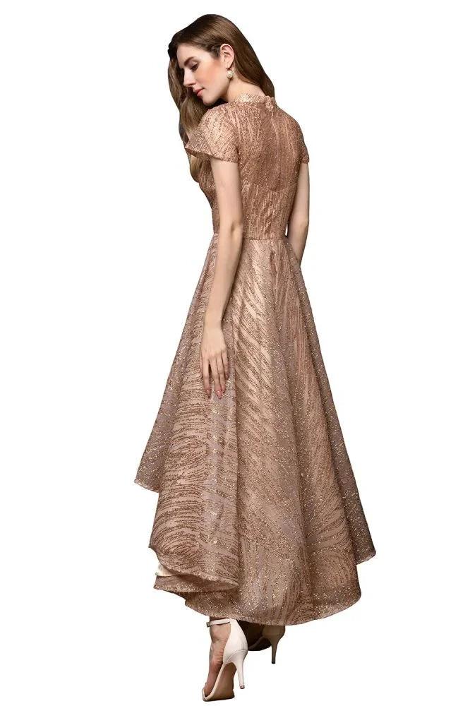 Short Sleeves Sequins Beading Hi-Lo Cocktail Dress - Image 12